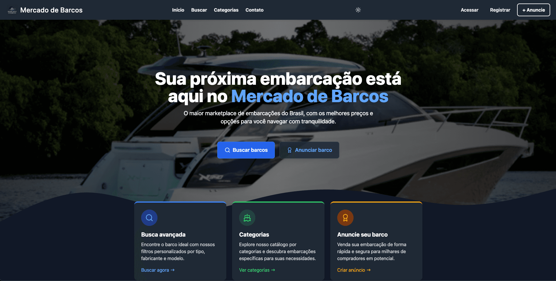 Mockup do projeto Mercado de Barcos
